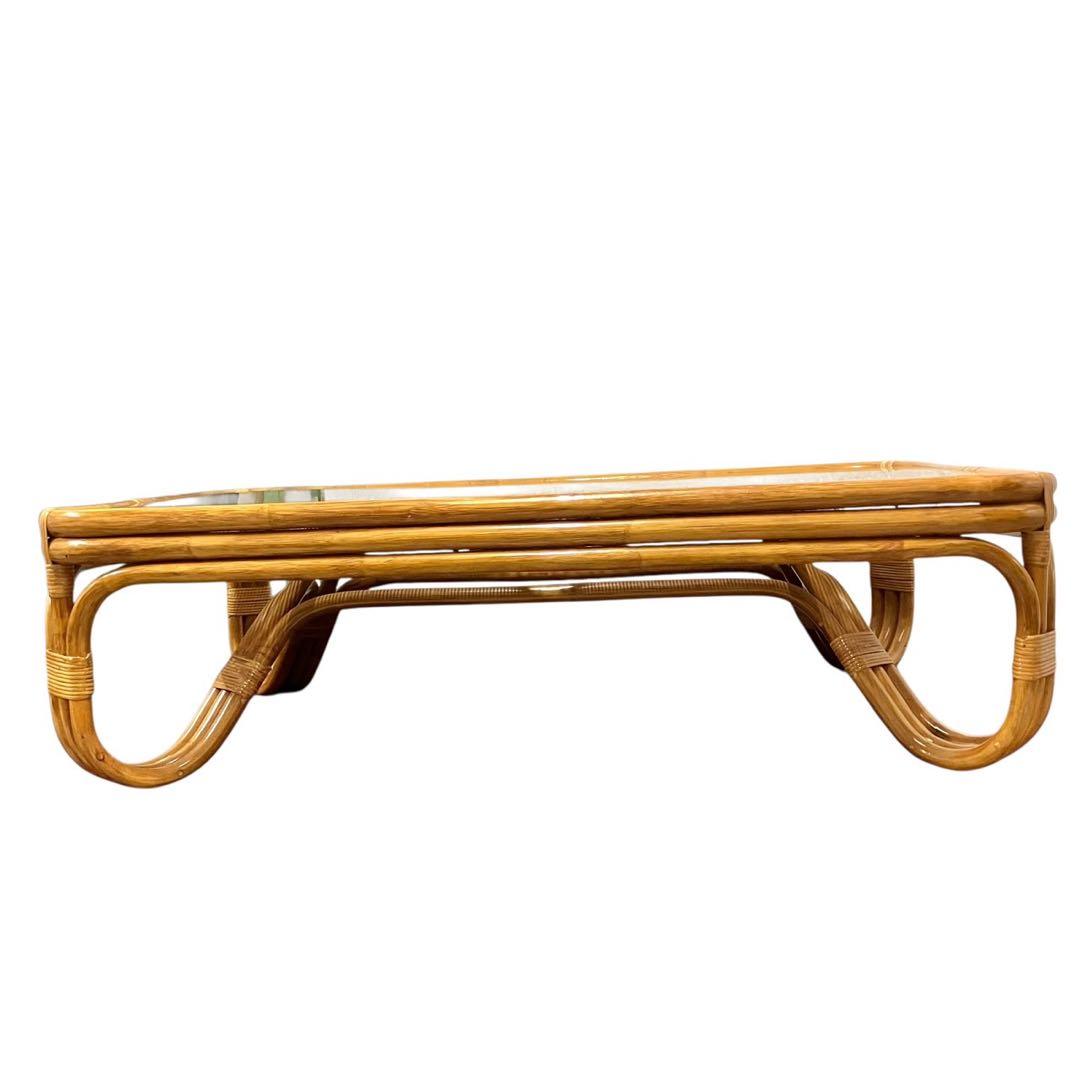 ラタン ガラス天板 ローテーブル 籐 ヴィンテージ ナチュラル センターテーブル