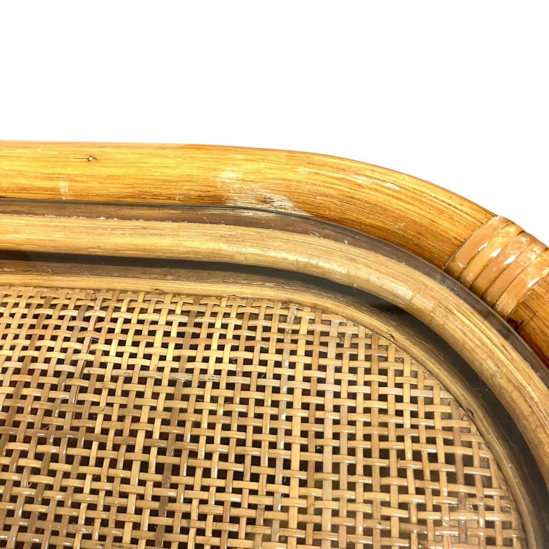 ラタン ガラス天板 ローテーブル 籐 ヴィンテージ ナチュラル センターテーブル