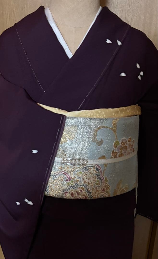 正絹縮緬　小桜、蛍暈し訪問着　 小豆紫【洛楽人工房】トール裄長 未使用　美品