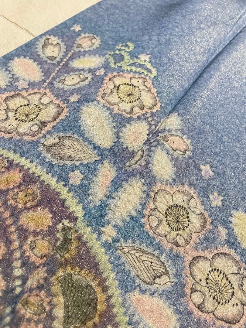 訪問着フルセット　辻ヶ花　作家　落款　絞り　銀通し　ふくれ帯　しつけ糸付