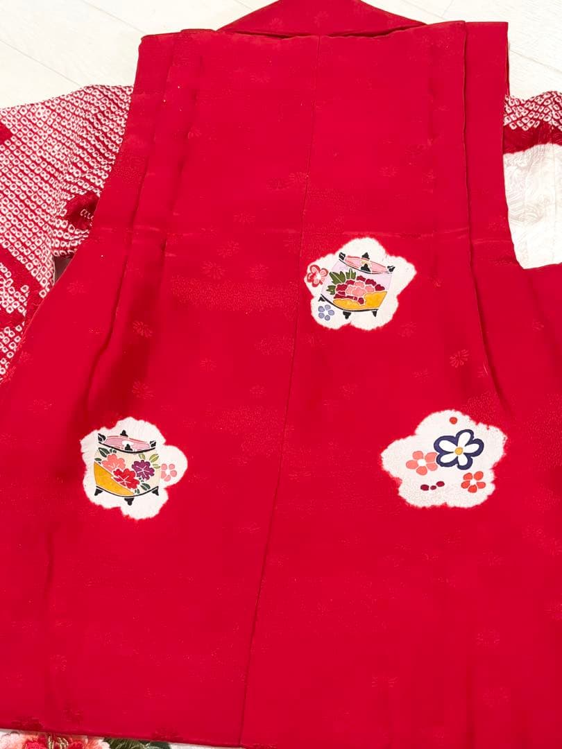 鶴　総絞り　正絹　七五三　３歳　被布　フルセット　一つ身