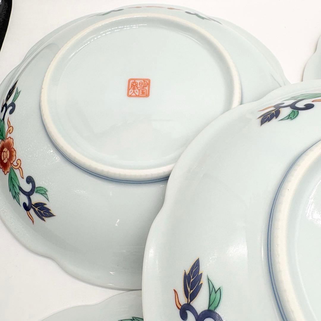 有田焼　明宝窯　中皿　5枚セット　金彩色絵　間取花紋　銘々皿　染錦　古伊万里意匠