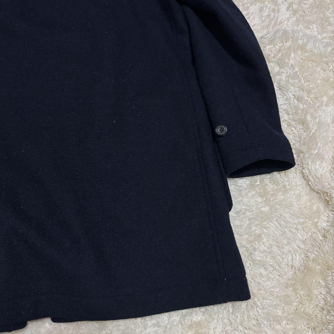 ハリスツイード×ビームスプラス ダッフルコート ロング L フード 牛革 紺