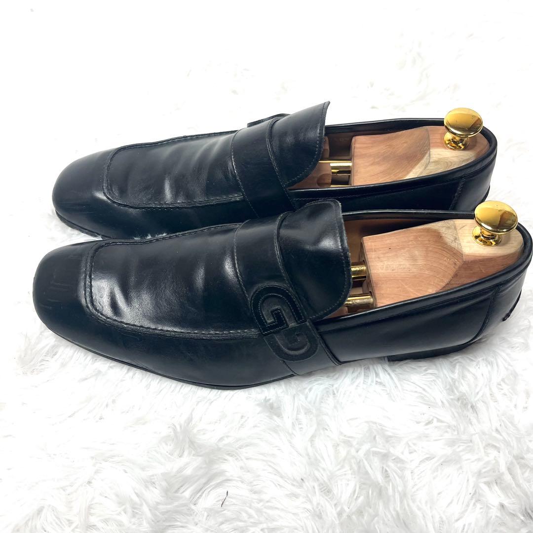 【美品】 GUCCI グッチ GGロゴ ベルト ローファー 26.5cmブラック