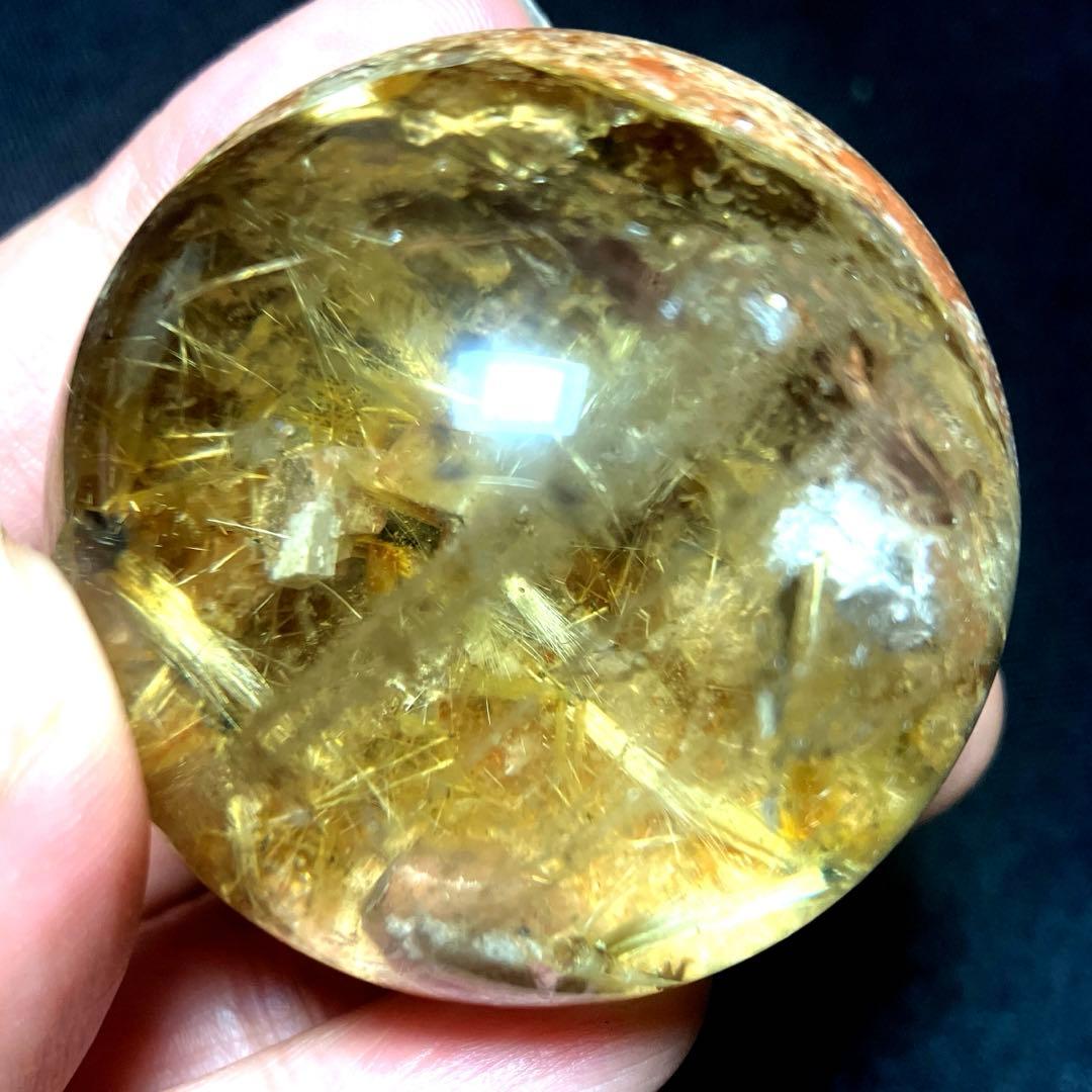 42mm ゴールドルチルクォーツ　丸玉　スフィア　金針水晶