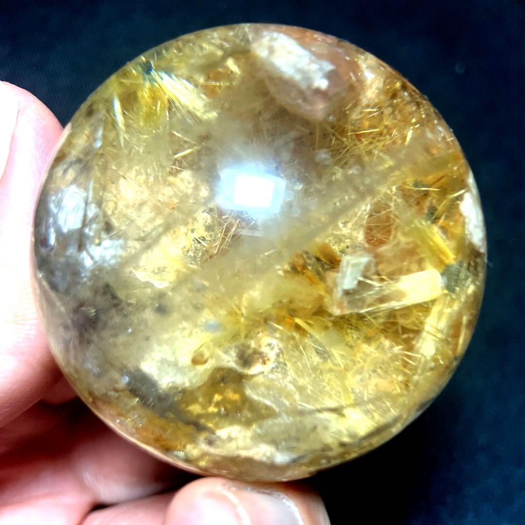 42mm ゴールドルチルクォーツ　丸玉　スフィア　金針水晶