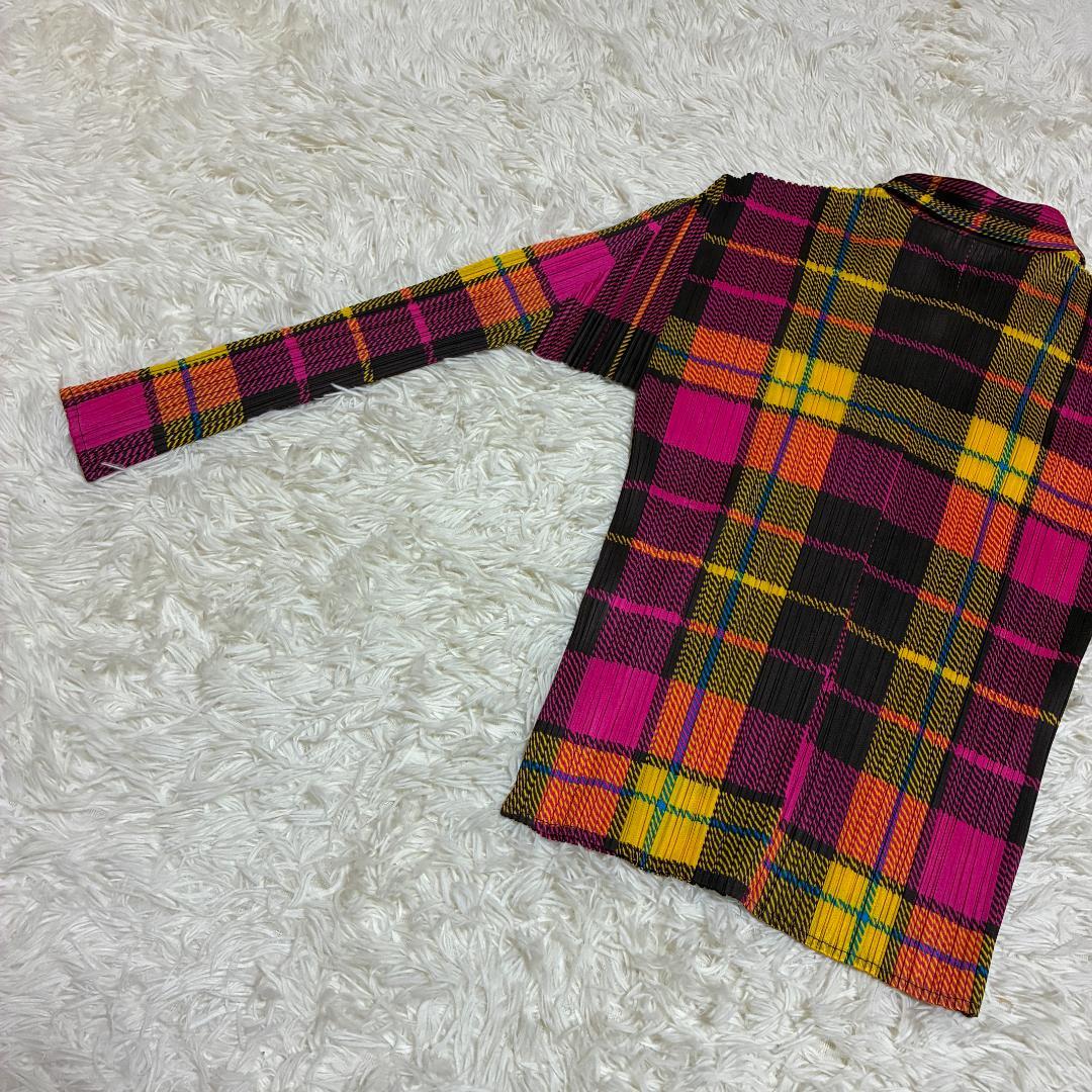 【美品】ISSEI　MIYAKE　プリーツプリーズ　長袖チェックシャツ　Lサイズ