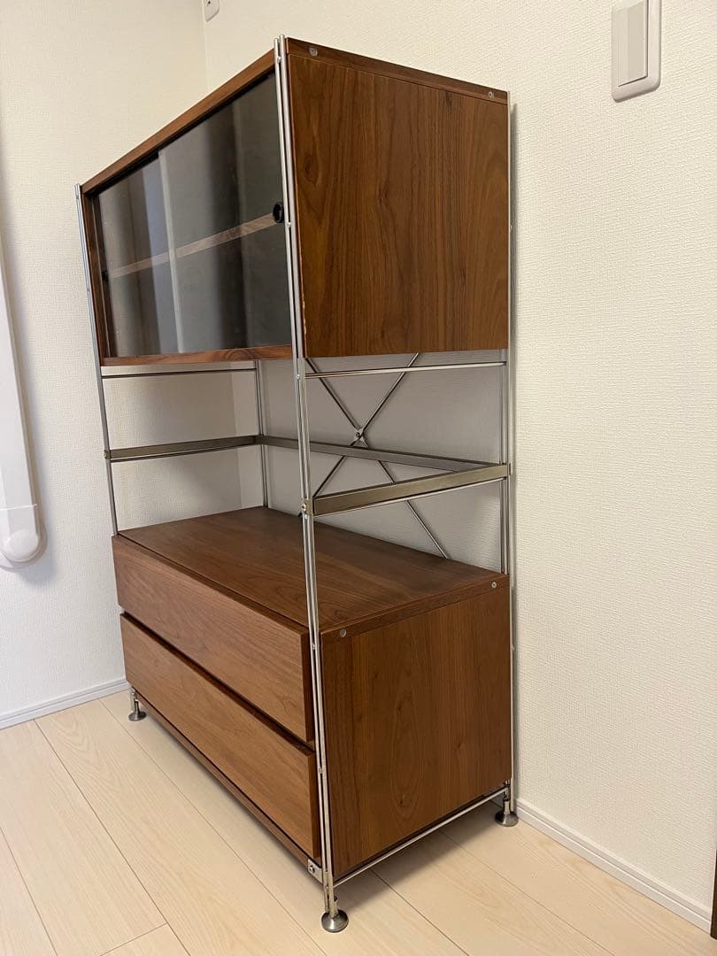 MUJI 無印良品 ユニットシェルフ ワイド 小 引き出し＋ガラス引き戸付き