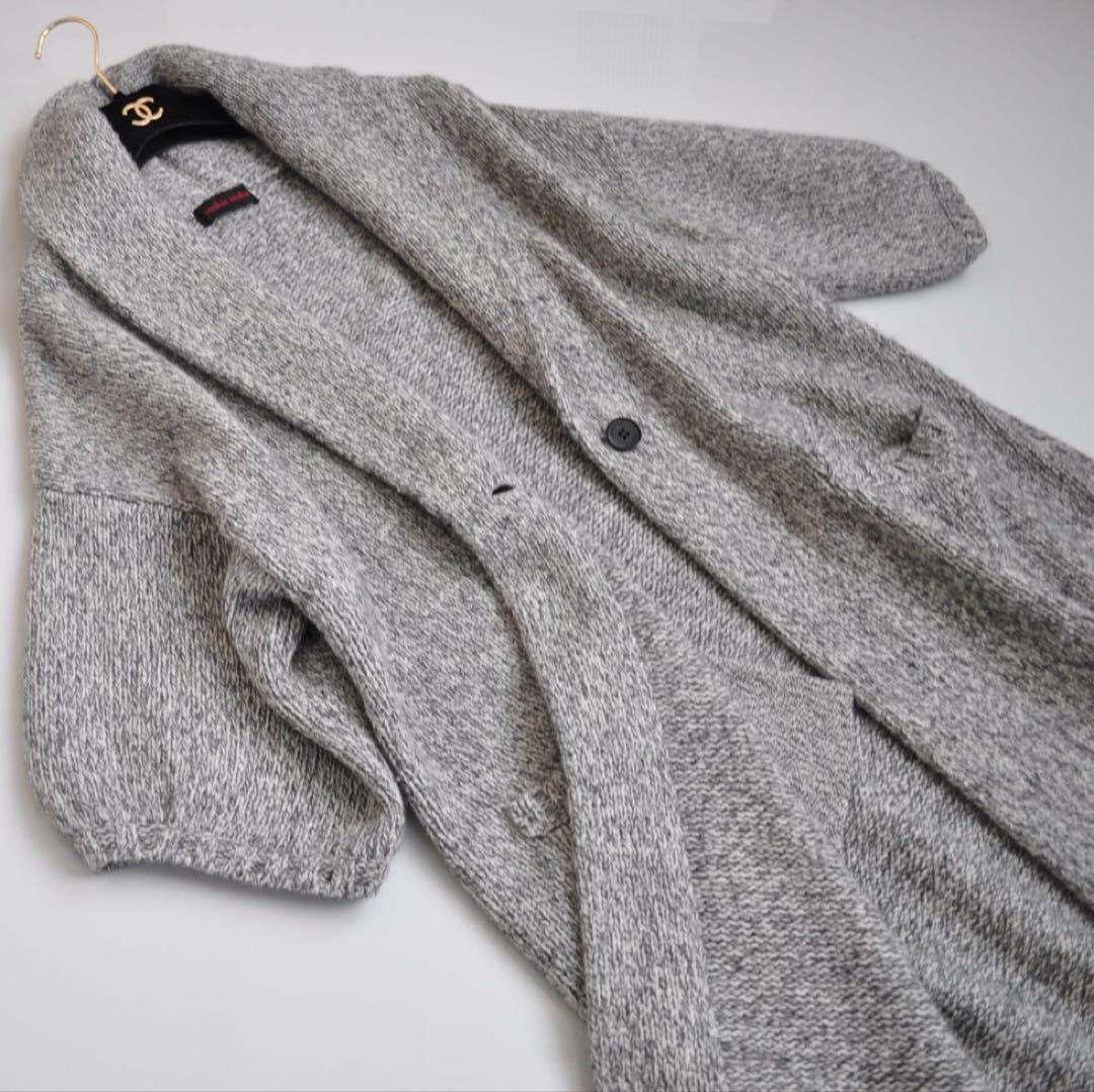 ヨシエイナバ ♡ ウールカシミヤ ロングニットカーディガン 杢グレー