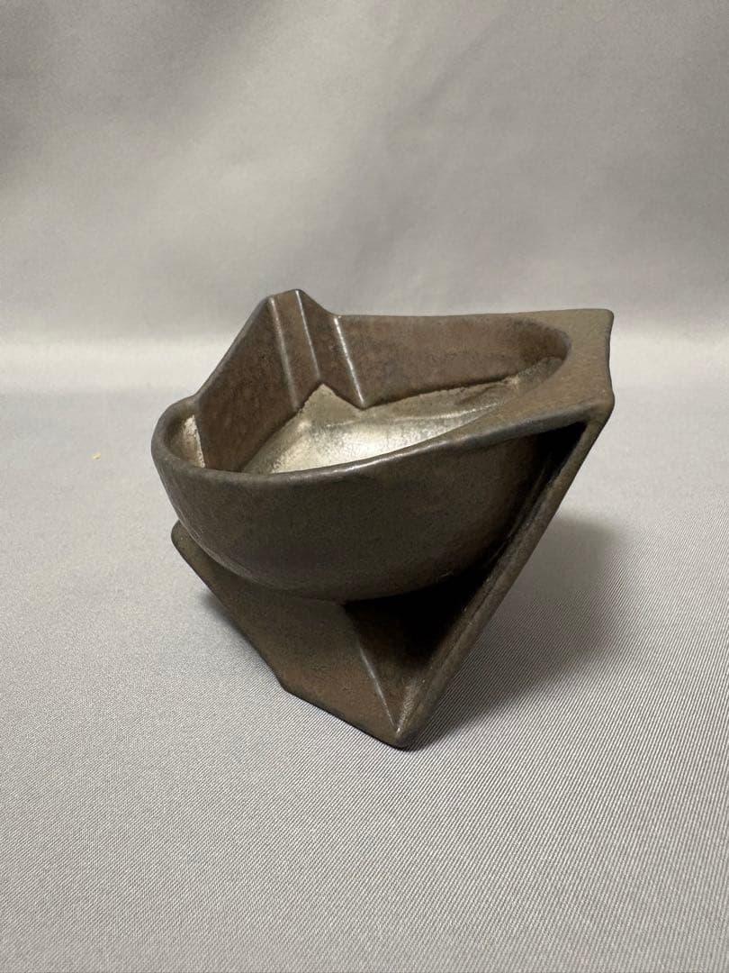 【値下】山下幾太郎　鉄黒プラチナ彩幾何ぐい呑