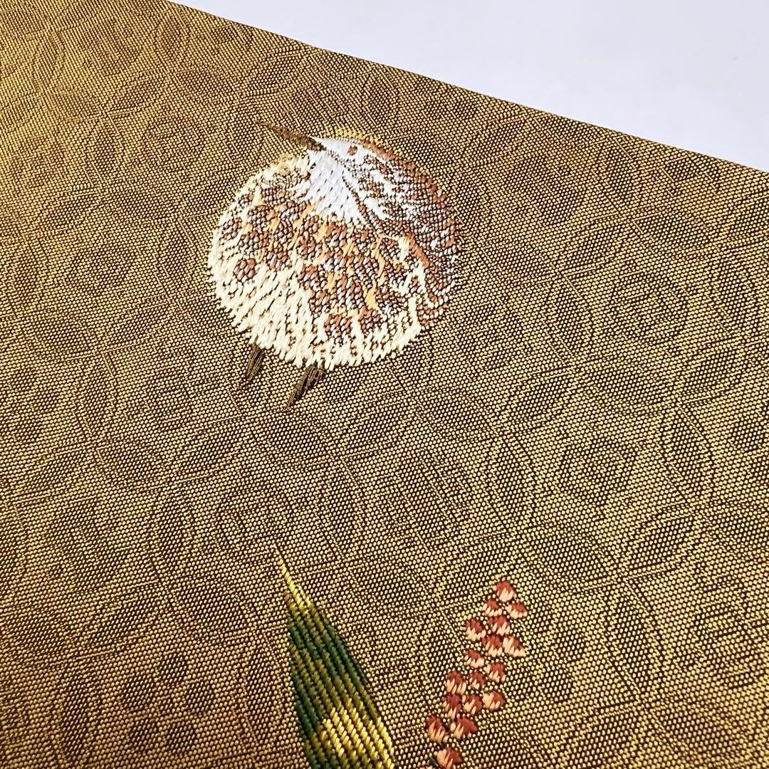 未使用　9寸名古屋帯 刺繍　うずら　吉祥文様