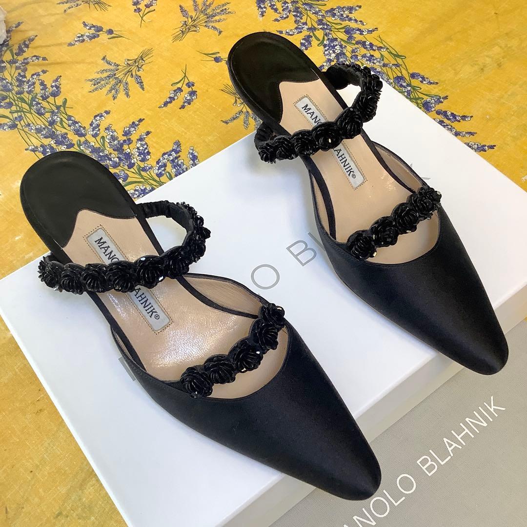 試着のみ新品! マノロブラニク バラモチーフ 極上サテン地 サンダル 22㎝