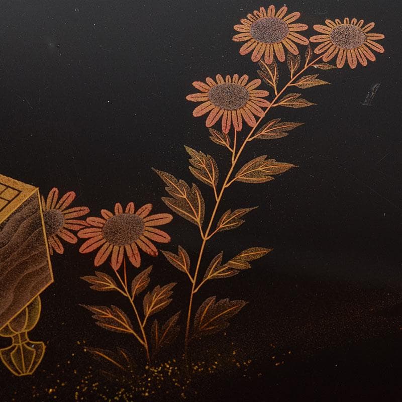 書道具　黒漆　囲碁文　硯箱　水滴・硯・時代箱付　D　R8750