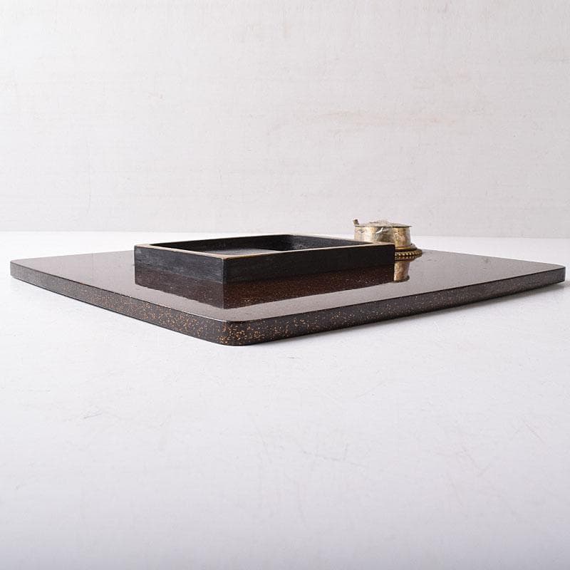 書道具　黒漆　囲碁文　硯箱　水滴・硯・時代箱付　D　R8750