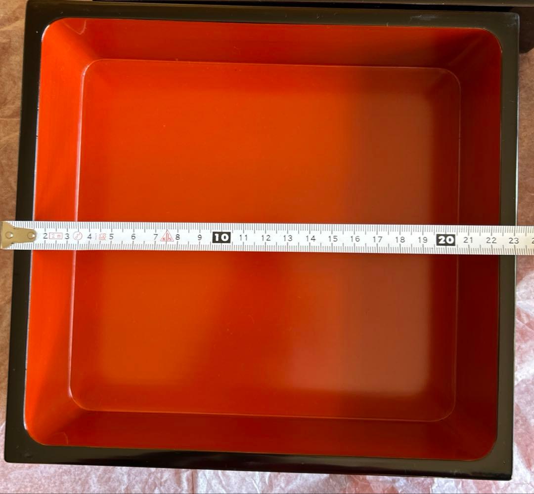 輪島塗 三段重箱 内朱 木箱入り 未使用 蔵整理 松竹梅