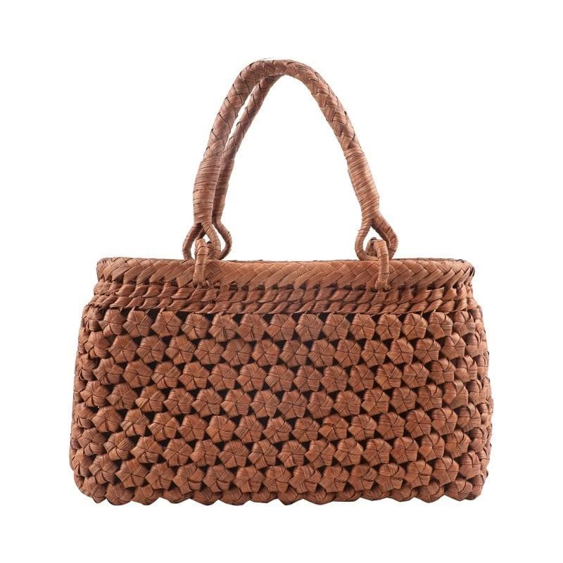 六角花結び編み 山葡萄 かごバッグ 職人手編み 手提げ 内布付き