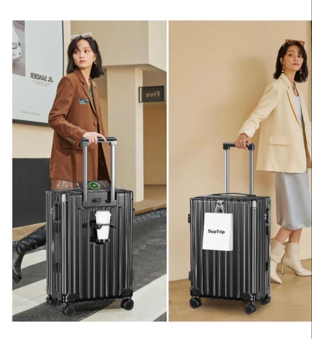 スーツケース 機内持ち込み 多機能 耐衝撃 USBポート付き カップホルダー付