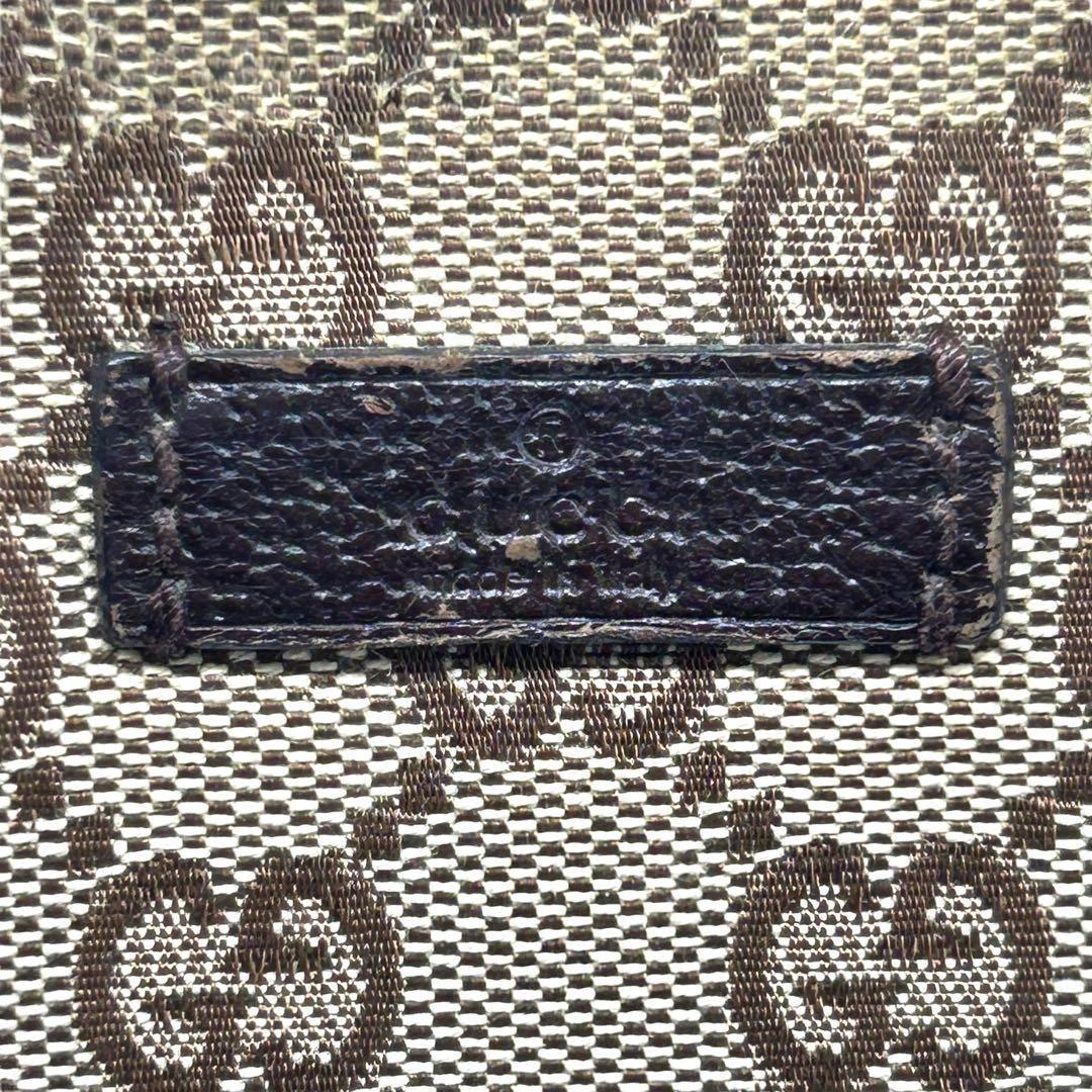 良品 596 グッチ ショルダーバッグ GG キャンバス レザー ブラウン