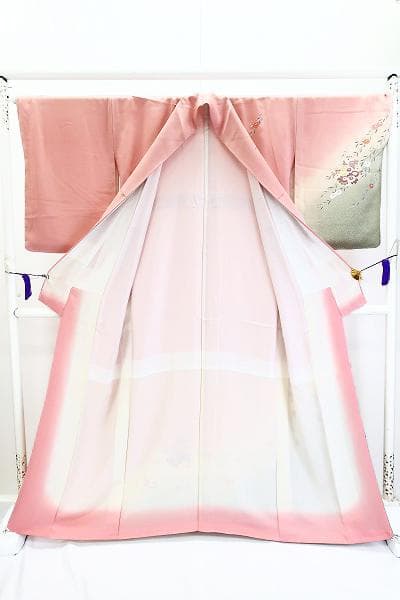 未使用品 訪問着 ピンク 手描き友禅 雪輪 牡丹 菊 花文 身丈163cm