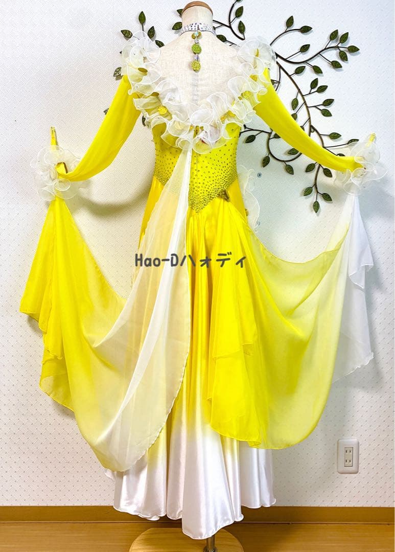 新品同様★ドレス★フリル★白黄グラデーション★社交ダンス