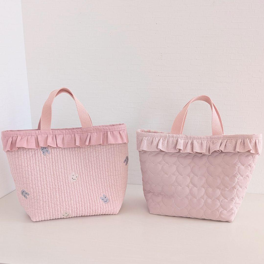 図書袋ショルダー　うさぎ刺繍ヌビ　通園バック　お弁当トートバッグ　お弁当袋