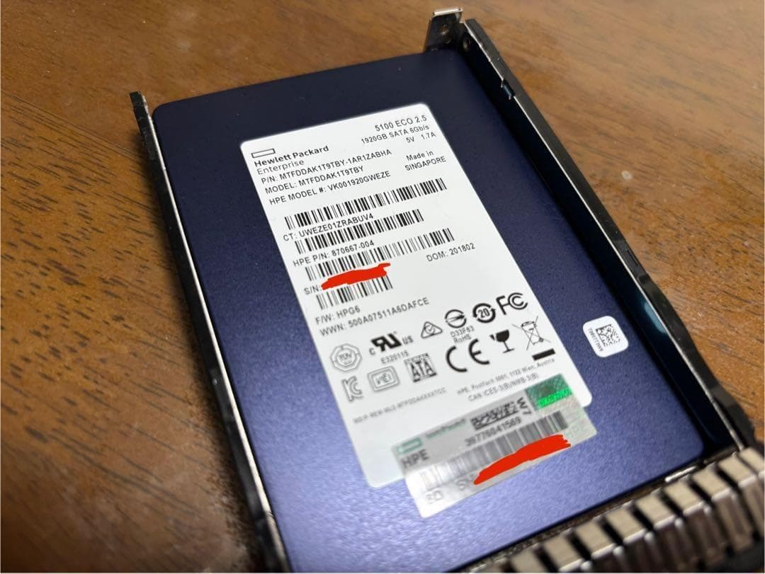 内蔵型SSD hpe 1.92T SATA SSD P/N:870667-004