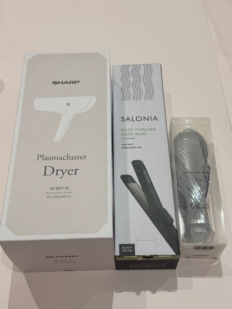 新品・SHARPドライヤー・リファブラシ、2回使用・サロニアアイロン3点セット