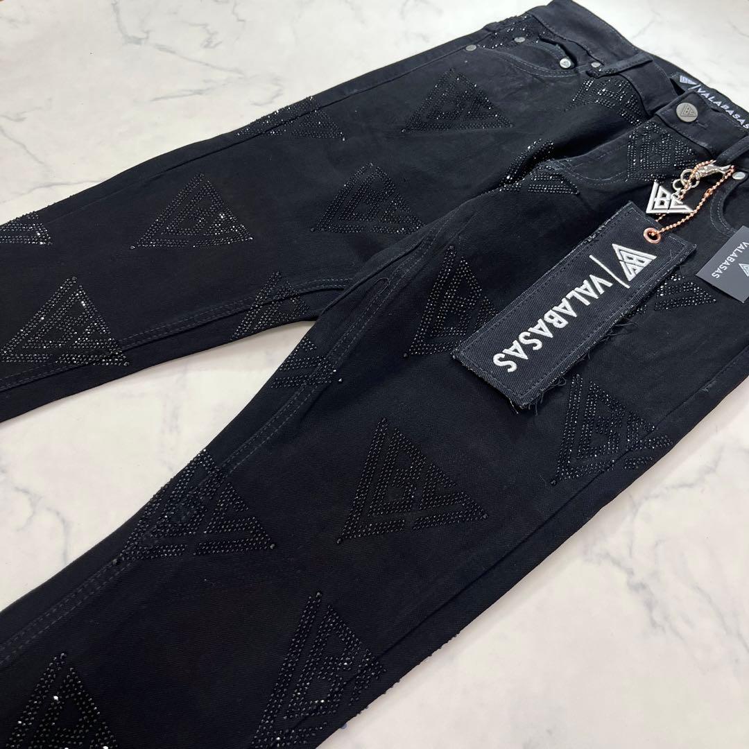 新品バラバサスvalabasas ラインストーンスキニーフレアデニム ブラックM