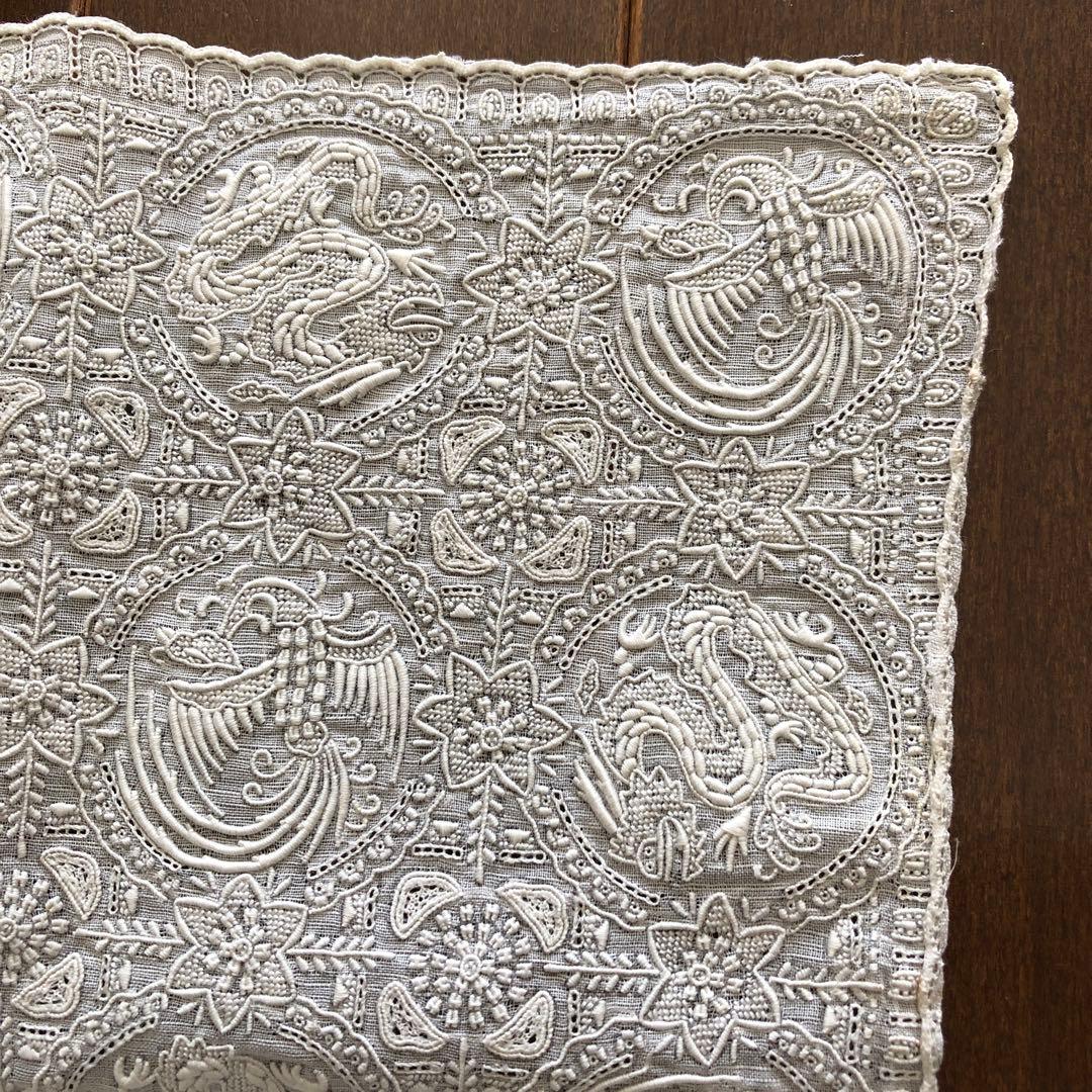 未使用　スワトウ　ハンカチ　龍　鳳凰　汕頭　刺繍　SWATOW