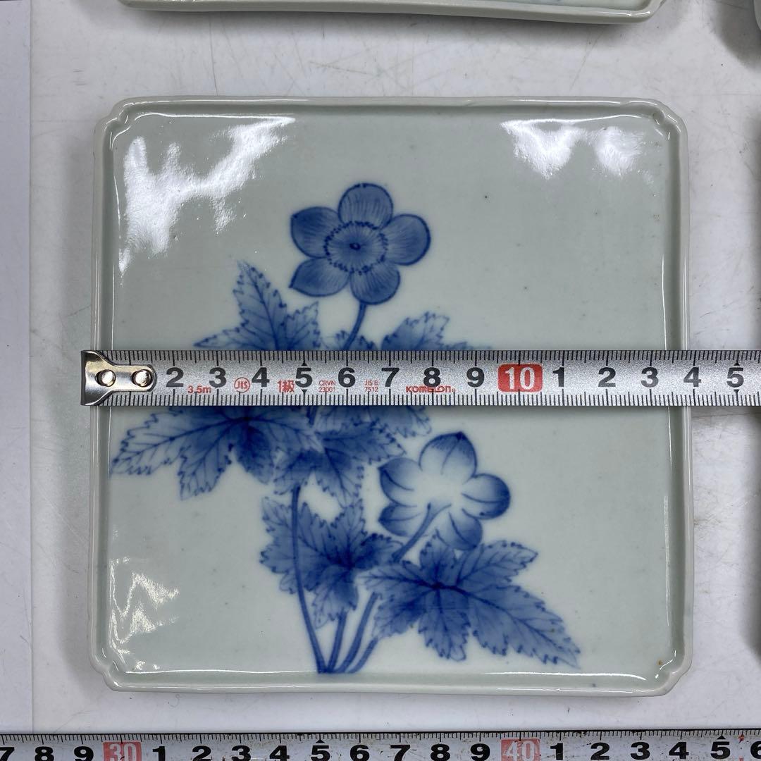 鍋島焼 花柄 角皿 5枚 14×14cm 東キ7-0824☆2F トコヒ