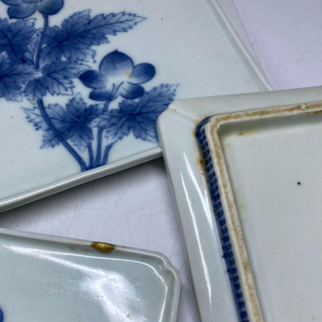 鍋島焼 花柄 角皿 5枚 14×14cm 東キ7-0824☆2F トコヒ