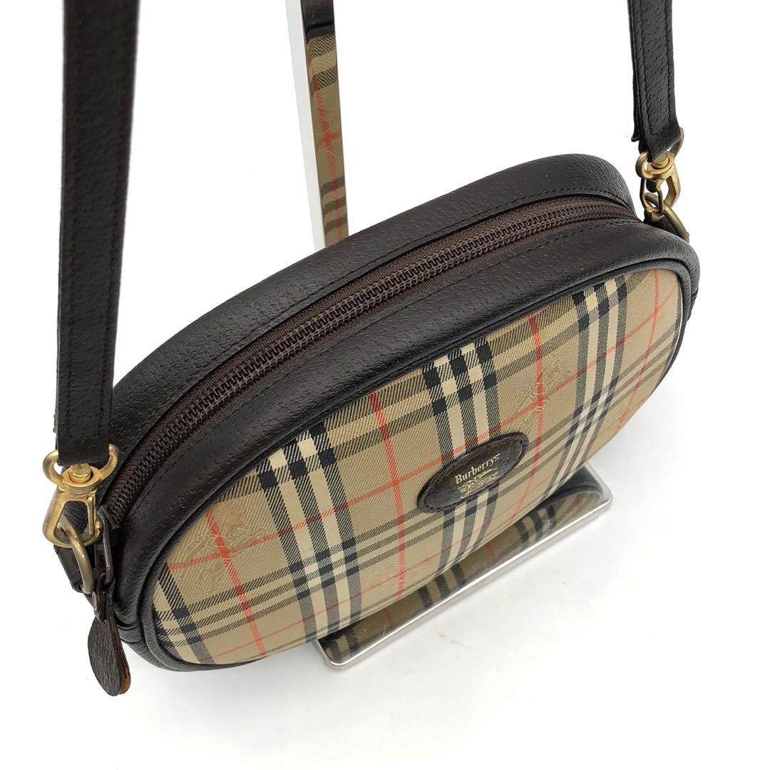 人気✨バーバリー ショルダーバッグ ノバチェック ホースロゴ キャンバス レザー