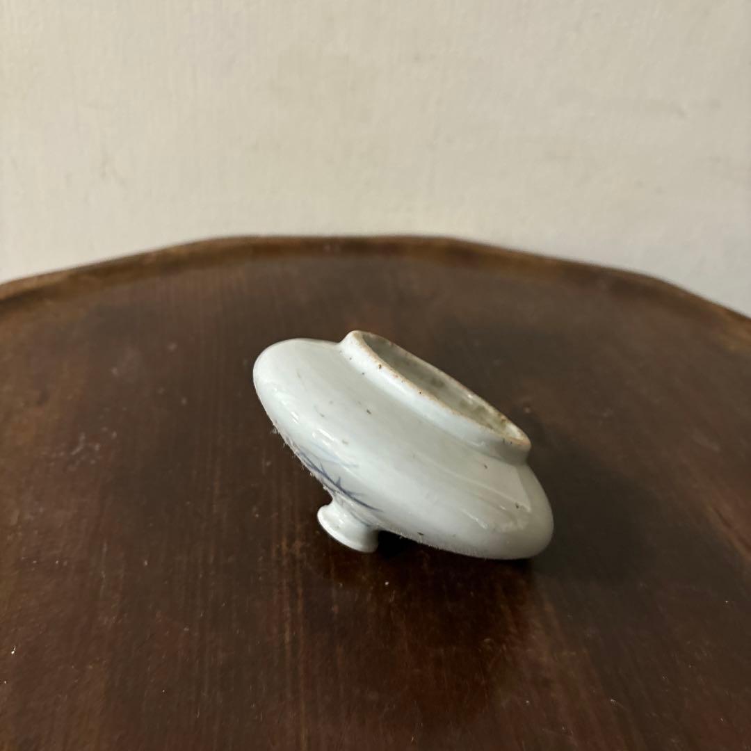 古伊万里染付タコ唐草笹紋様油壷　江戸時代　骨董　アンティーク　検:白洲正子　李朝