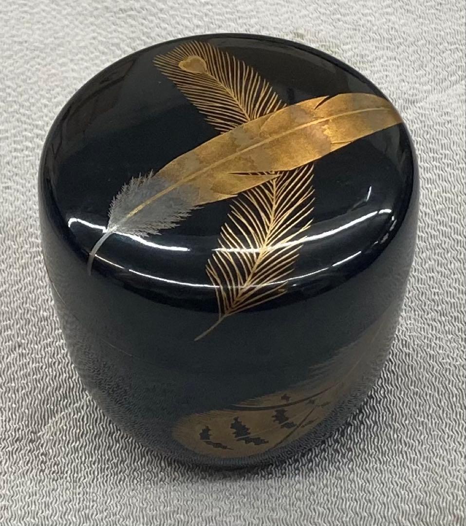 B549b 羽根蒔絵 大棗　作者不詳　研出蒔絵　共箱(作者名書付無し)