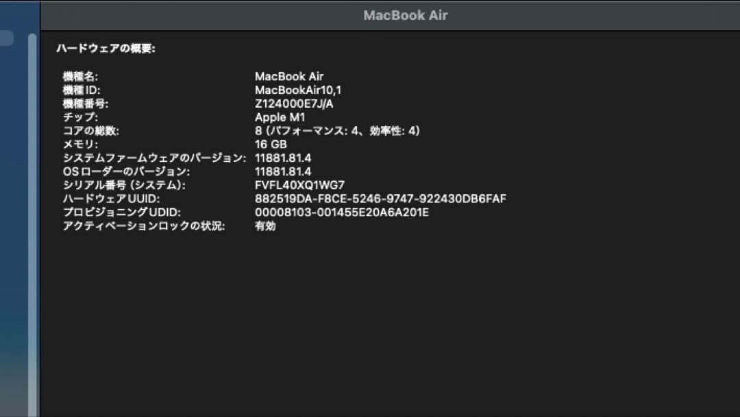 【極美品】M1 MacBook Air 16GB SSD 512GB 13インチ