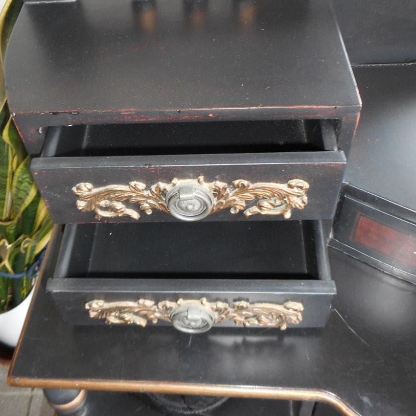 鏡台 ドレッサー 黒 家具 姫系 アンティーク アールヌーボー 魔女 コンソール