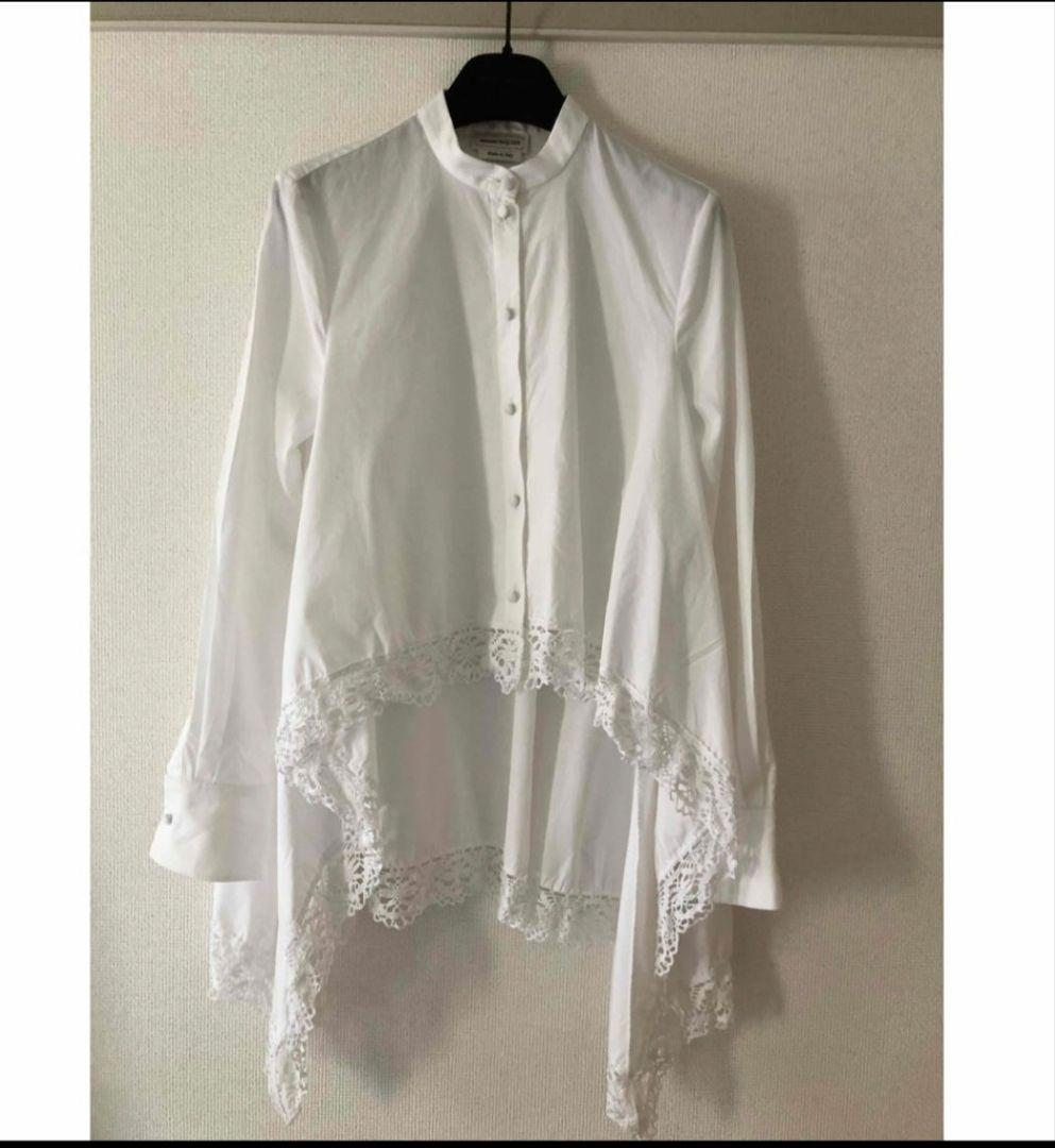 Alexander McQueen コットンポプリン 裾レースブラウス IT38