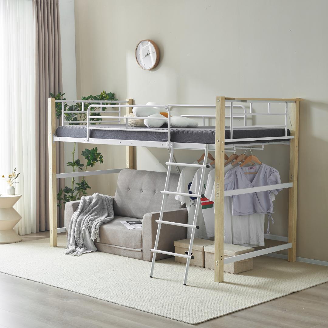 【高さ140cm】ロフトベッド パイプベッド S 耐荷重150kg WHITE