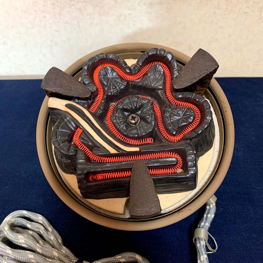 未使用 風炉 茶釜 電熱器 人間国宝 高橋敬典 唐銅鬼面風炉 野々田電熱器 敷板