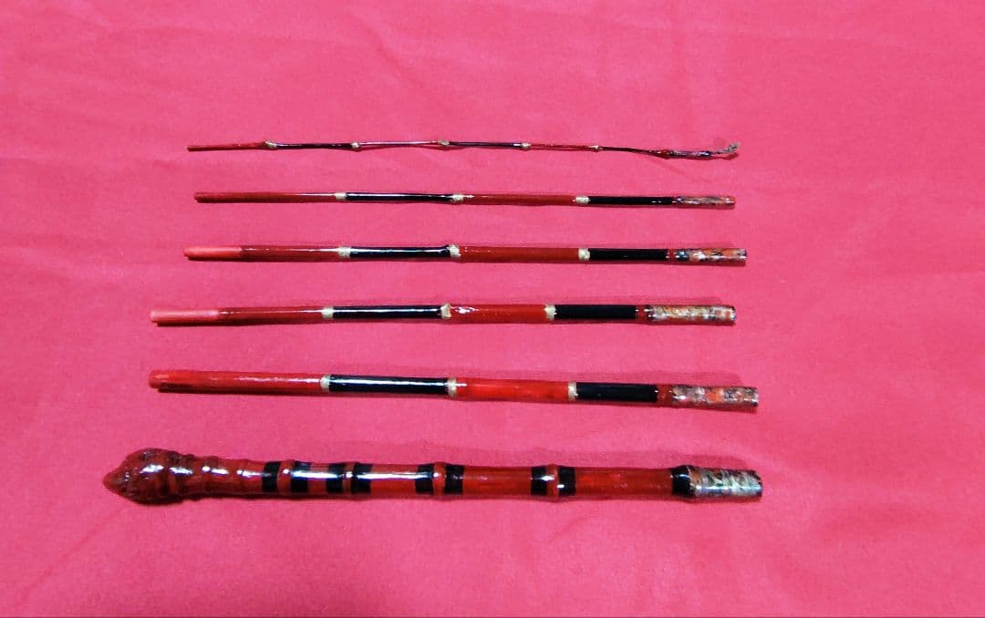 竹朱塗り和竿・タナゴ竿・小物竿6本継全長1m4㎝希少