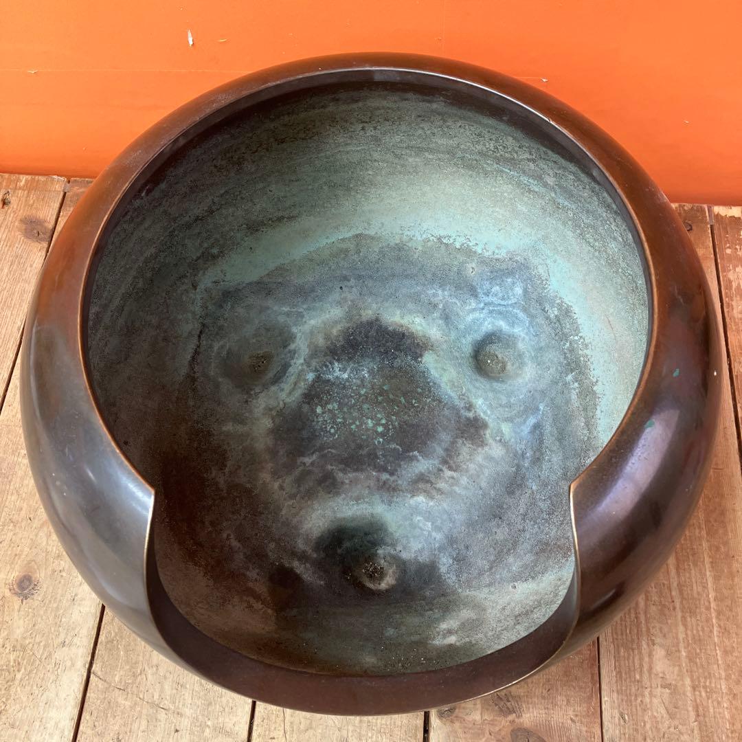 E-2 火鉢 風炉 眉風炉 唐金 青銅 ブロンズ 金属工芸 三つ足 骨董 古道具