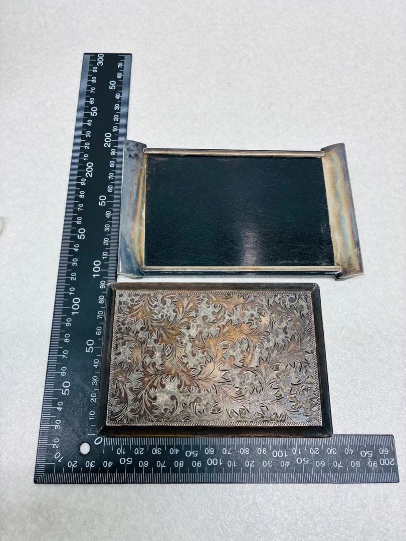 D0104）銀製品 銀縁唐木煙草盆一式 ボンボニエール シガレットケース 煙草盆