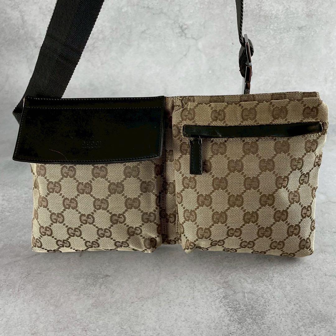 美品 GUCCI ボディバッグ GGキャンバス レザー ブラウン系 レディース