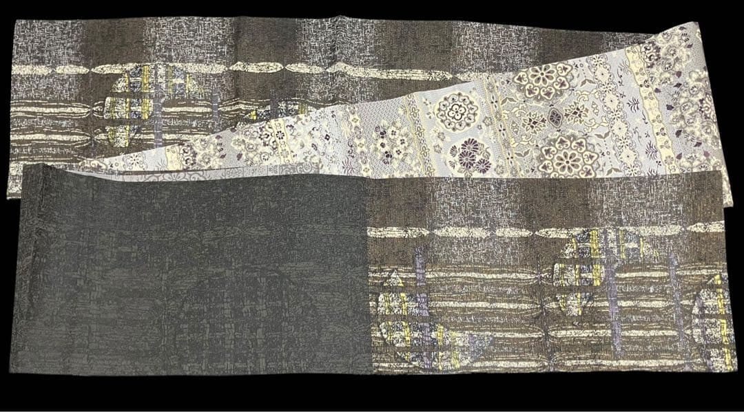 リバーシブル 袋帯 六通柄 正絹 欧風華文 縦縞 月 未使用 イ6179