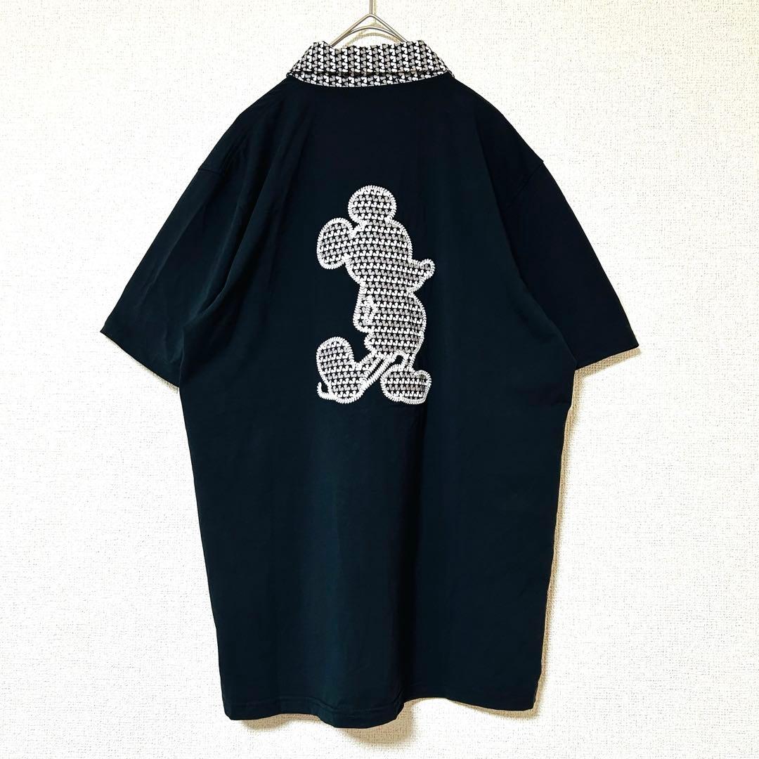 マークアンドロナ×Disney 半袖ポロシャツ 黒 グレー 背面ミッキー 刺繍