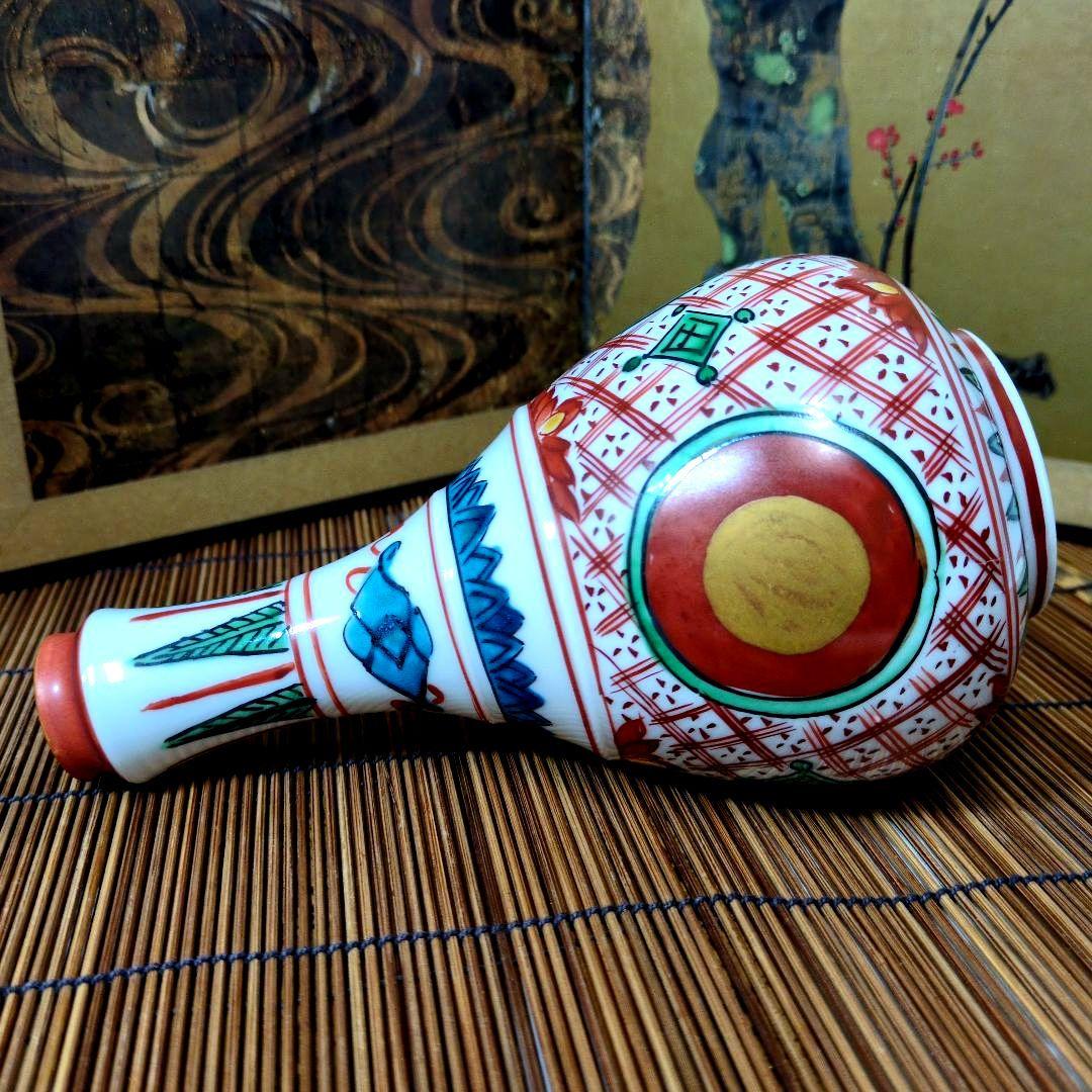 九谷焼 須田菁華2代目 古赤絵 丸赤紋 徳利