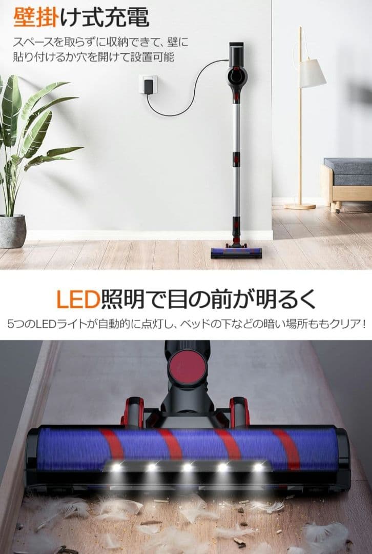 コードレス 掃除機 25000pa LED液晶 スティック ハンディ サイクロン
