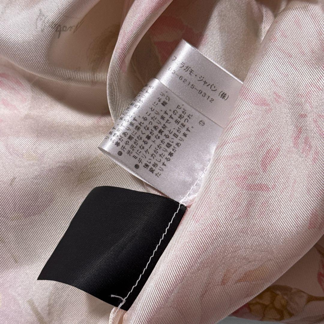 サルヴァトーレフェラガモ 花柄 シルク ボウタイ 長袖 シャツ 絹 38 ピンク