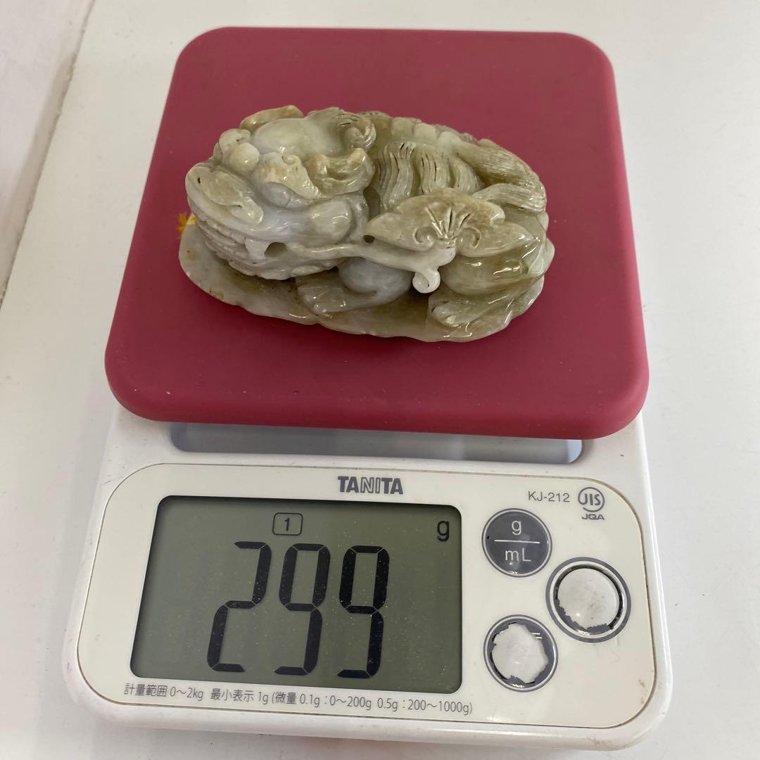 本翡翠　大振獅子置物装身具　幅約9㎝299g 東Y7-0403☆2Fタエチ