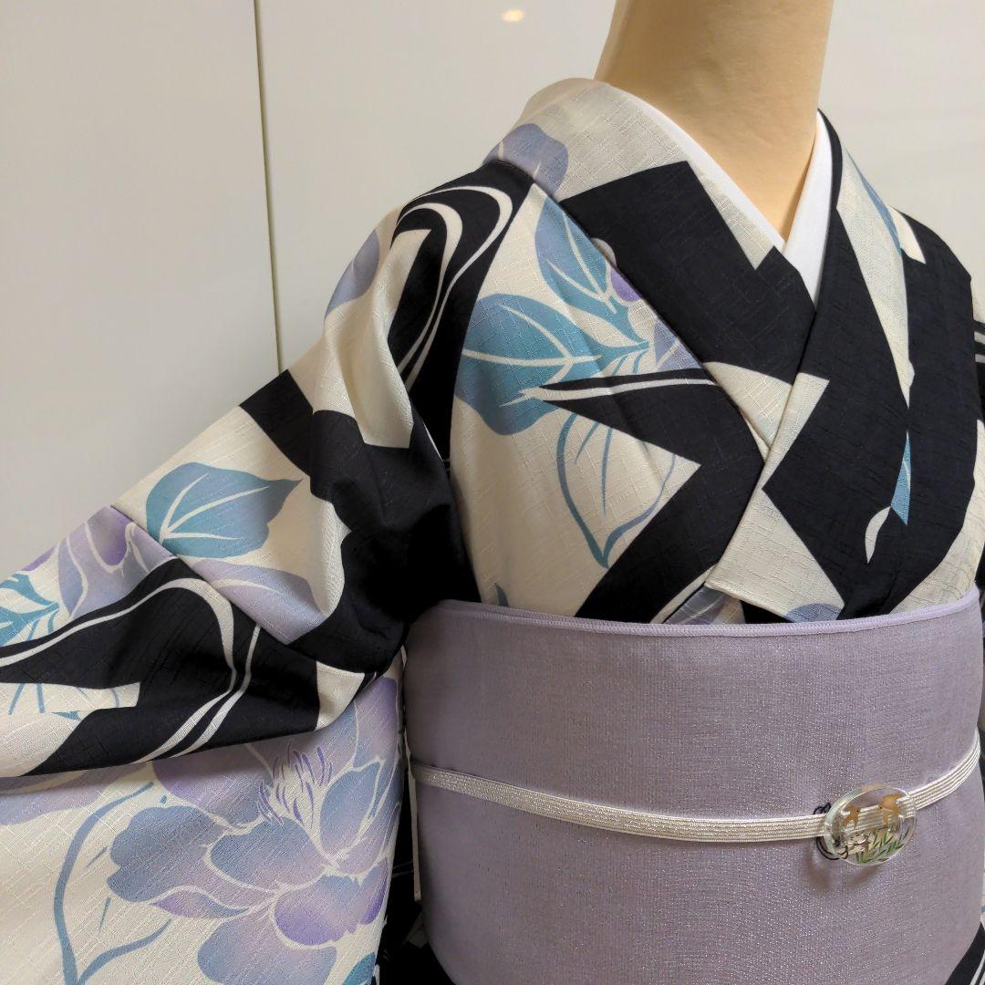 太陽様　確認用！浴衣 黒白幾何学模様 薄紫　ゆかた　Mサイズ